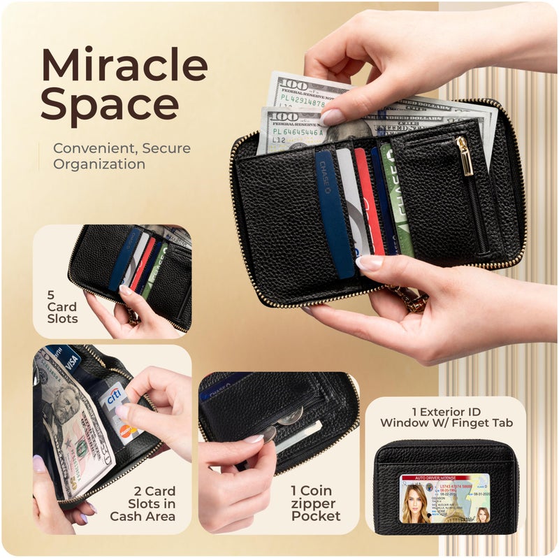 Claasico RFID Small Zipper Wallet for Women, Ladies Genuine Leather Bifold with Coin Zipper Pocket w/Anti-Theft Travel Protection - Image 2